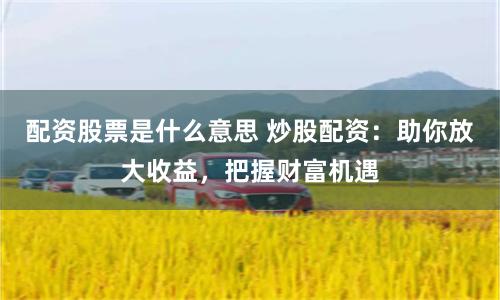 配资股票是什么意思 炒股配资:助你放大收益,把握财富机遇